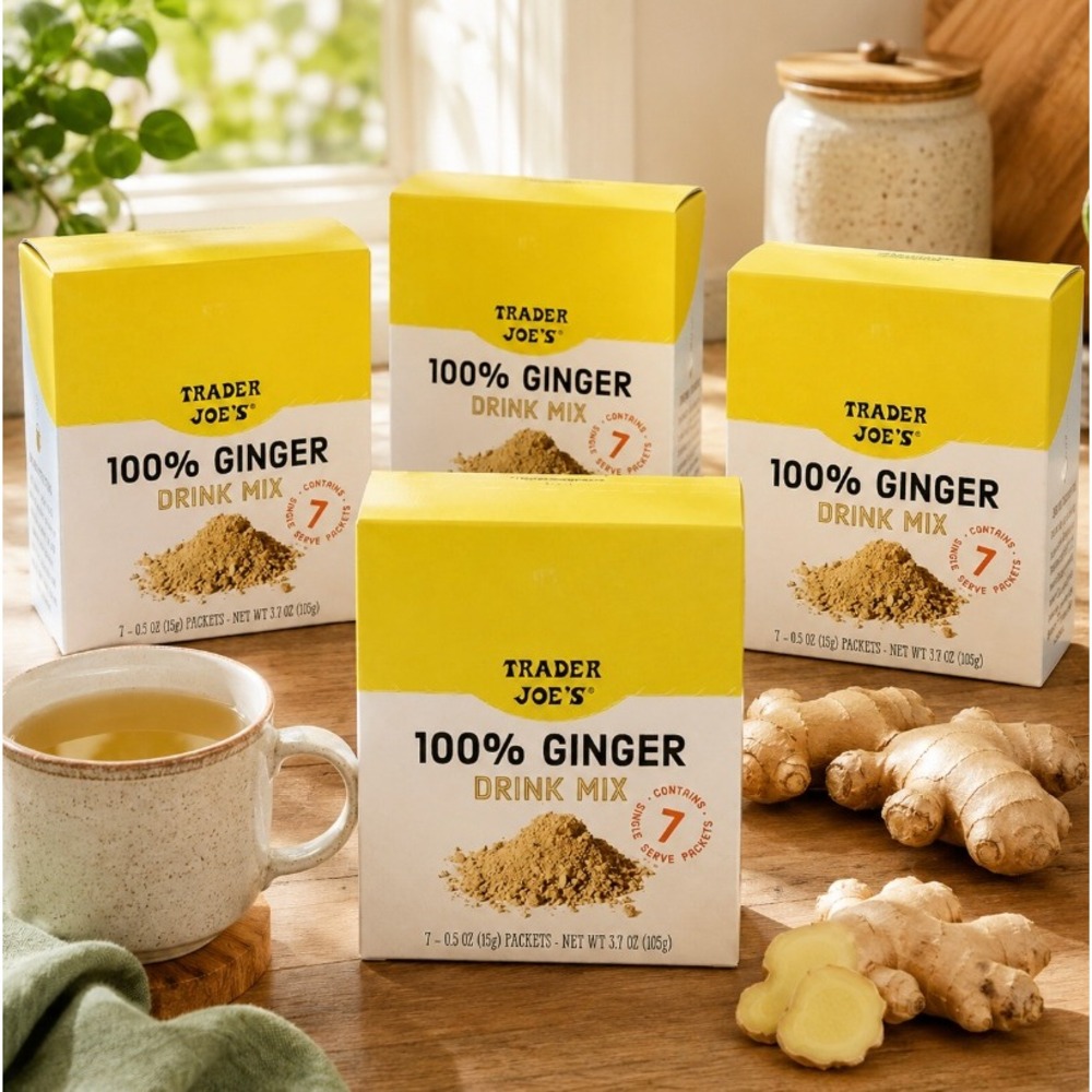 Trader Joes 100% Ginger Drink Mix 4 Boxes 28 Packets Total Pure Ginger Powder